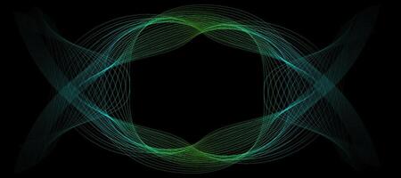 astratto ondulato dinamico blu verde viola leggero Linee curva bandiera su nero sfondo nel concetto tecnologia, neurale Rete, neurologia, scienza, musica, neon leggero vettore