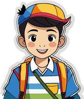 un' cartone animato ragazzo con un' zaino e cappello vettore