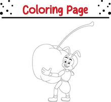 carino lavoratore formica colorazione libro pagina per bambini vettore