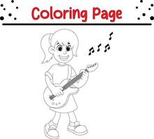 ragazza giocare chitarra colorazione libro pagina per bambini vettore