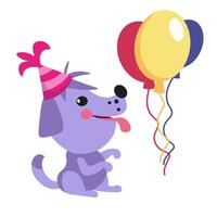 carino capped cane e palloncini. compleanno. cartone animato isolato illustrazione per design. vettore