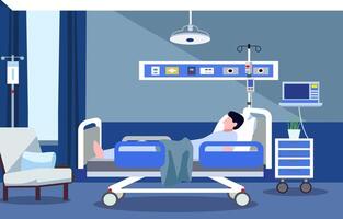 malato maschio paziente addormentato su il letto nel ospedale ricoverato camera vettore