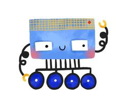 impostato di divertente cartone animato robot. colorato umanoide macchina. mano disegnare vettore