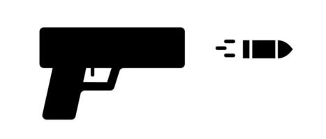 pistola e proiettile silhouette icona. spari. vettore