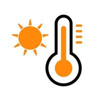 mezza estate termometro icona. alto temperatura termometro e sole. vettore