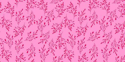 rosa semplice senza soluzione di continuità modello con delicatamente minuscolo rami e piccolo le foglie. astratto poco floreale steli stampa. mano disegno. ornamento bicolore per disegni, tessuto, tessili, copertina vettore