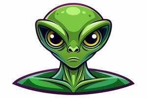 verde alieno testa con grande occhi isolato su bianca sfondo. ritratto di un' umanoide nel un' cartone animato stile. concetto di extraterrestre, fantascienza disegno, spazio essendo. grafico arte vettore