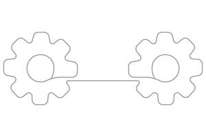 macchina ingranaggi ruota simbolo tecnologia, continuo uno linea arte disegno di in movimento ingranaggi schema illustrazione vettore