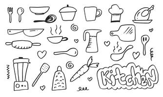 mano disegnato cucina scarabocchi icona impostare. cucinando utensili e cucina icona collezione. vettore