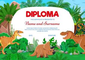 bambini diploma, cartone animato dinosauri nel tropicale giungla vettore