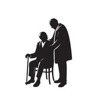 nonno silhouette illustrazione con nipote su bianca sfondo. vecchio coppia logo vettore