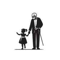 nonno silhouette illustrazione con nipote su bianca sfondo. vecchio coppia logo vettore