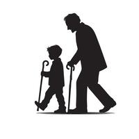 nonno silhouette illustrazione con nipote su bianca sfondo. vecchio coppia logo vettore