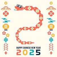 contento Cinese nuovo anno 2025 il serpente zodiaco cartello con minimo di moda design moderno piatto geometrico vettore