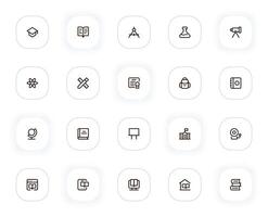 scuola e apprendimento linea icone impostare. la laurea cappello, prenotare, tubo, atomo, diploma e altro pulsanti. schema pittogrammi per ragnatela e ui, UX mobile App design. modificabile ictus. 24x24 pixel Perfetto. vettore