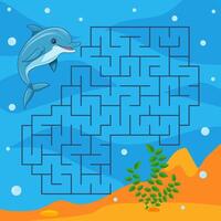 figli di gioco labirinto su il tema di il subacqueo mondo. Aiuto il delfino trova il giusto sentiero. vettore