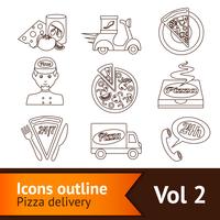 Icone della pizza Set Outline vettore