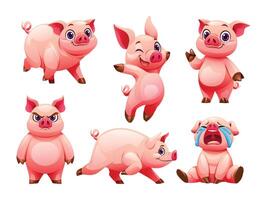 impostato di maiale nel diverso pose. cartone animato illustrazione vettore