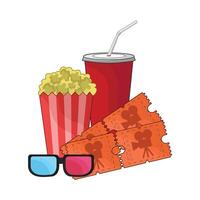 illustrazione di cinema biglietto con Popcorn e bibita vettore