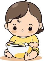 illustrazione di un' carino bambino ragazzo mangiare un' ciotola di Mais vettore