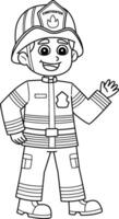 pompiere ragazzo isolato colorazione pagina per bambini vettore