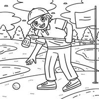 golf giocatore raccolta su palla colorazione pagina per bambini vettore