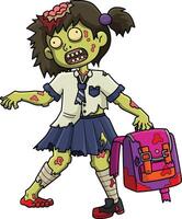 zombie scuola ragazza cartone animato colorato clipart vettore