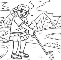 golf femmina giocatore mirando colorazione pagina per bambini vettore