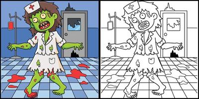 zombie infermiera colorazione pagina colorato illustrazione vettore