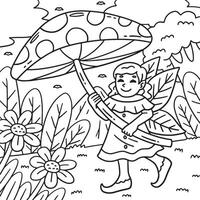 Fata con fungo ombrello colorazione pagina vettore