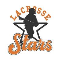 logo design stelle lacrosse con con silhouette uomo che tiene il bastone da lacrosse mentre gioca a lacrosse vettore