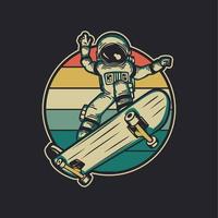 design vintage astronauta in sella a skateboard illustrazione vintage retrò vettore