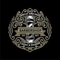 taglio di capelli e rasatura barbiere classico logo ornamentale vintage e illustrazione vettore