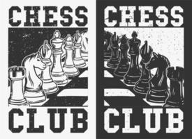 t shirt design club di scacchi con illustrazione vintage di scacchi vettore