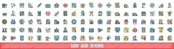 100 aiuto icone impostare, colore linea stile vettore