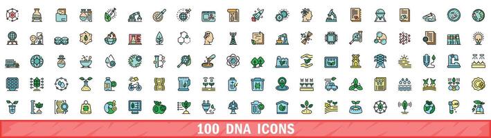 100 dna icone impostare, colore linea stile vettore