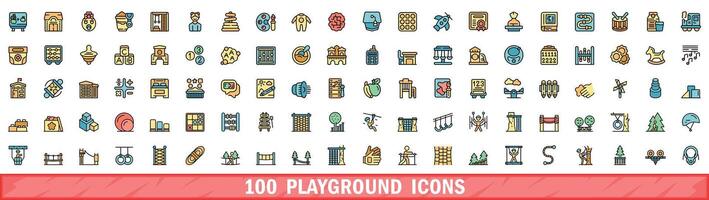 100 terreno di gioco icone impostare, colore linea stile vettore