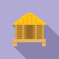piatto design icona di un' cartone animato bungalow con un' giallo tetto, isolato su un' viola sfondo vettore