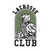 logo design club di lacrosse con uomo che tiene il bastone da lacrosse mentre gioca a lacrosse vettore