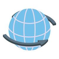 illustrazione di un' stilizzato blu globo con orbitante frecce, raffigurante globale connettività vettore