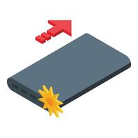 isometrico smartphone batteria esplosione concetto vettore