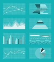 set di grafici e tabelle. dati e statistiche, infografiche informative. illustrazione vettoriale. vettore