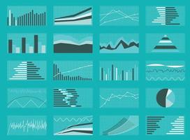 set di grafici e tabelle. dati e statistiche, infografiche informative. illustrazione vettoriale. vettore