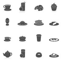 Icone della colazione nere vettore