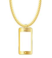 gioielli a catena d'oro con telefono cellulare in oro. illustrazione vettoriale. vettore