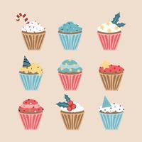 set natalizio di cupcakes e muffin, illustrazione vettoriale