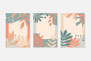 una serie di cartoline in colori pastello. foglie autunnali ed elementi decorativi vettore