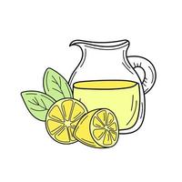 limoni gialli e limonata in brocca di vetro. bevanda fresca d'estate. isolato vettore