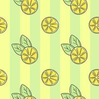 limoni disegnati a mano su uno sfondo a strisce senza soluzione di continuità. sfondo dei cartoni animati vettore