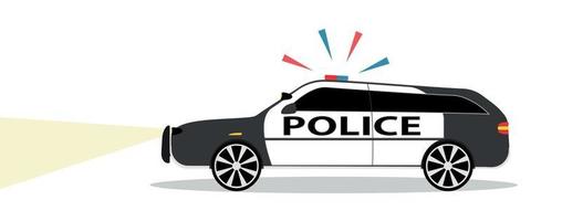 auto della polizia colorata con design piatto a sirena. illustrazione vettoriale. vettore